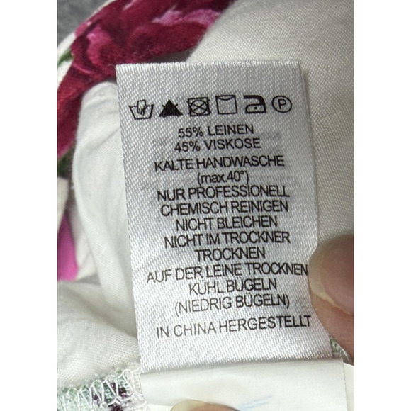 Joie Pants Womens 4 Pink White Floral Linen Blend Wide Leg Paperbag Waist Crop - Picture 11 of 14